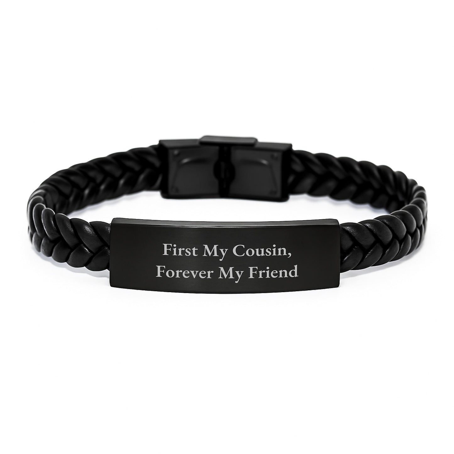Funny Cousin Gifts, Interlaced Leather Bracelet, Inspirational Quote 'First My Cousin, Forever My Friend', Christmas Unique Gifts from Family to Cousin - Image 1