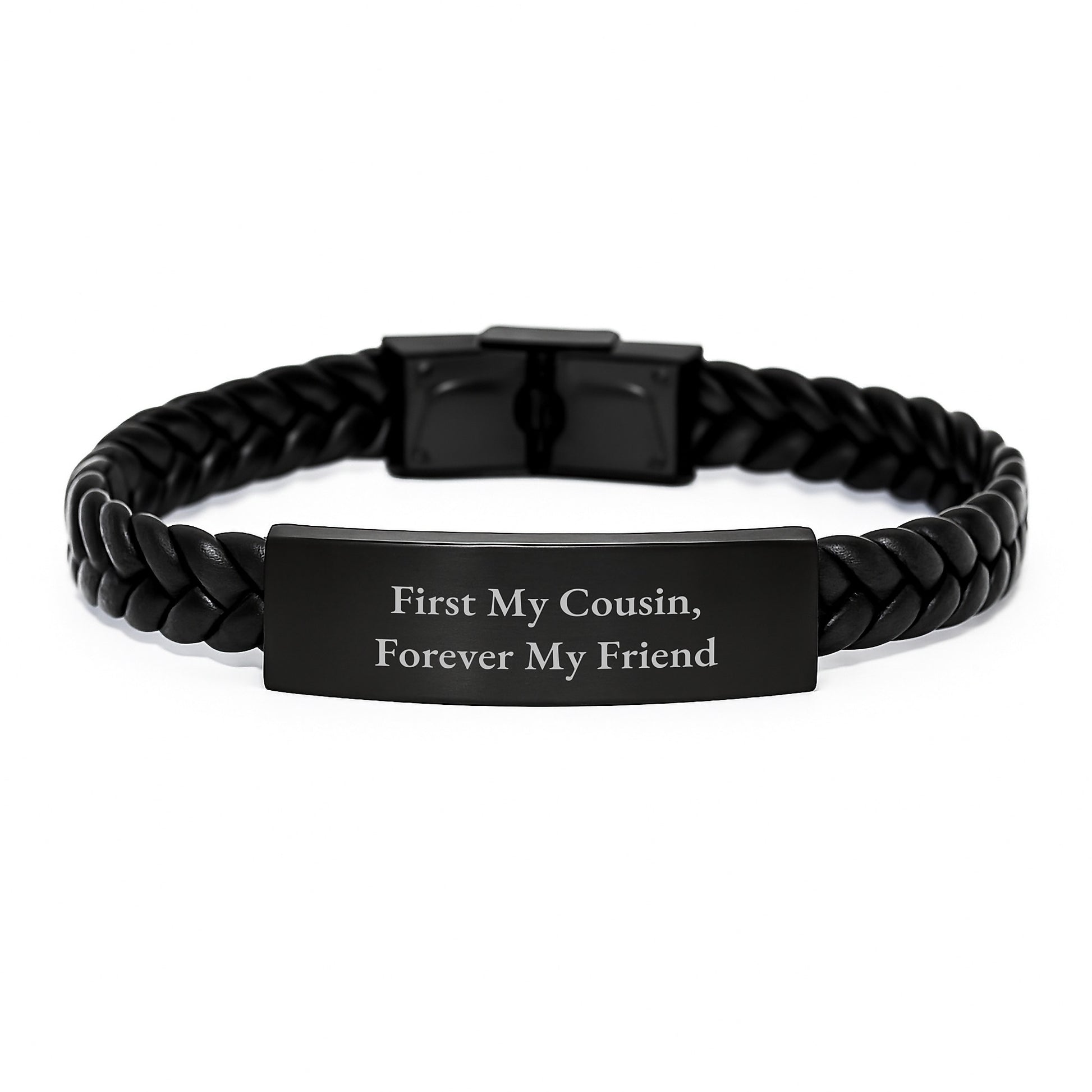 Funny Cousin Gifts, Interlaced Leather Bracelet, Inspirational Quote 'First My Cousin, Forever My Friend', Christmas Unique Gifts from Family to Cousin - Image 1