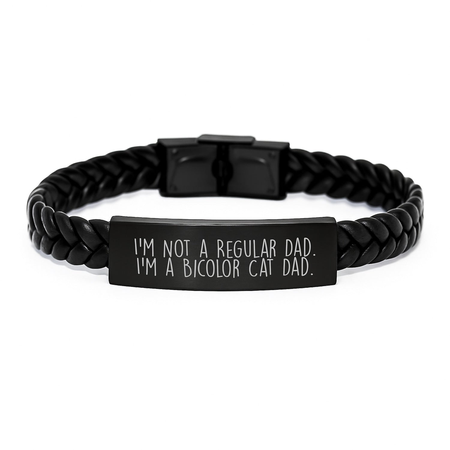 Funny Bicolor Cat Dad Gifts Christmas Unique Interlaced Leather Bracelet for Men from Dad to Son - Image 1