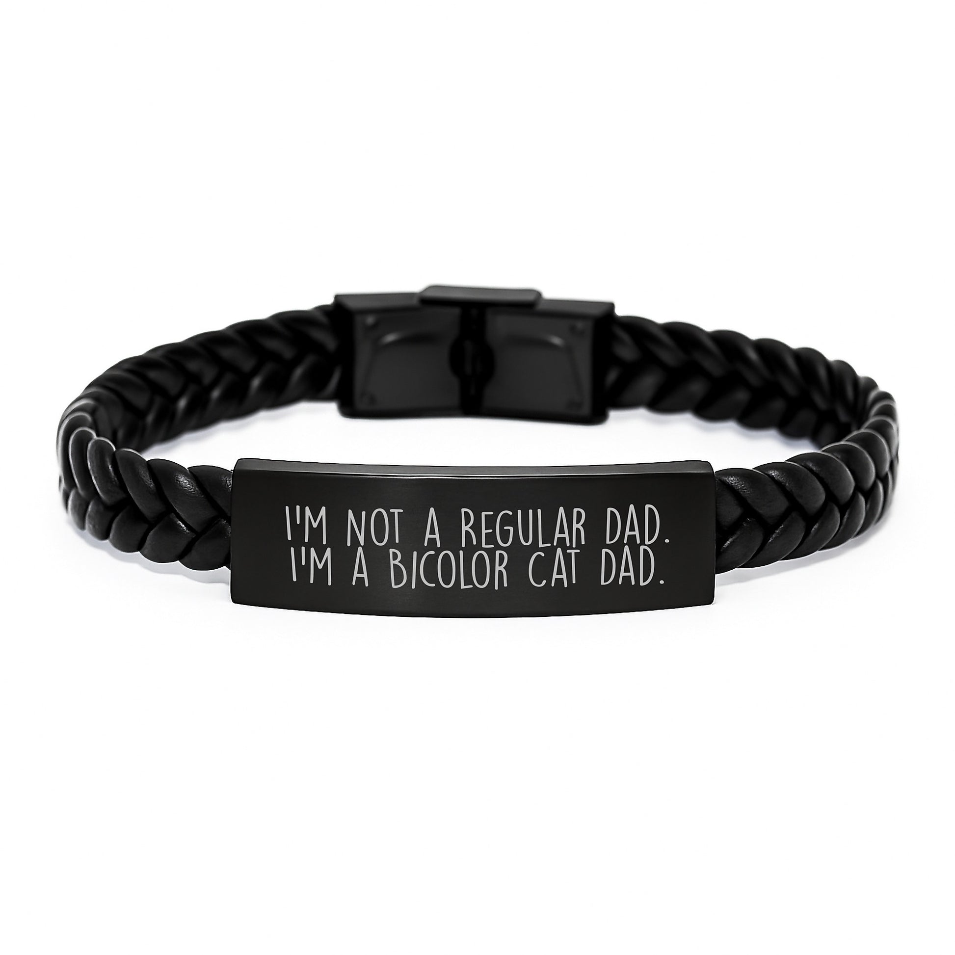 Funny Bicolor Cat Dad Gifts Christmas Unique Interlaced Leather Bracelet for Men from Dad to Son - Image 1