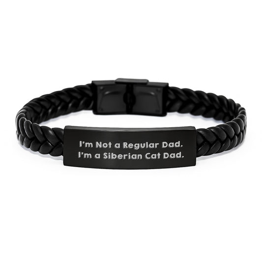 Funny Siberian Cat Dad Interlaced Leather Birthday Unique Gifts from Friends to Family - 'I'm Not A Regular Dad. I'm A Siberian Cat Dad.' for Men Women - Image 1
