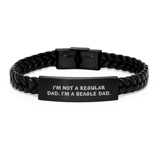 Funny Beagle Dad Christmas Unique Gifts for Men, Interlaced Leather Bracelet with Stainless Steel, Perfect for Beagle Dog Owners, Gifts from Dad to Beagle Dad - Image 1