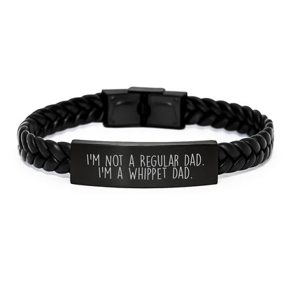 'I'm Not A Regular Dad. I'm A Whippet Dad.' Funny Whippet Dog Gifts for Men, Unique Christmas Unique Gifts from Dad, Interlaced Leather Bracelet for Whippet Dog Lovers - Image 1