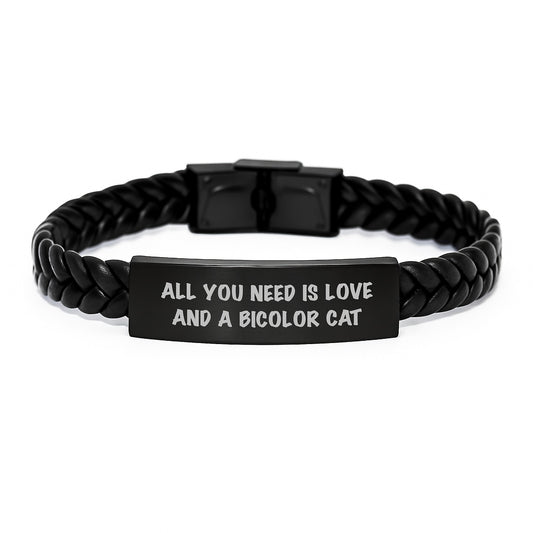 Bicolor Cat Interlaced Leather Bracelet Gifts from Friends, Family, Coworkers - All You Need Is Love And A Bicolor Cat, Birthday Unique Gifts for Bicolor Cat Lovers - Image 1
