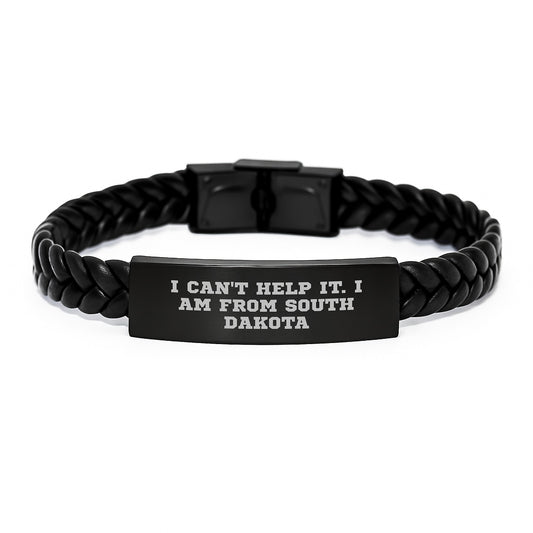 South Dakota Funny Interlaced Leather Bracelet Gifts from Friends and Family for Men and Women - 'I Can't Help It. I Am From South Dakota' Christmas Unique - Image 1