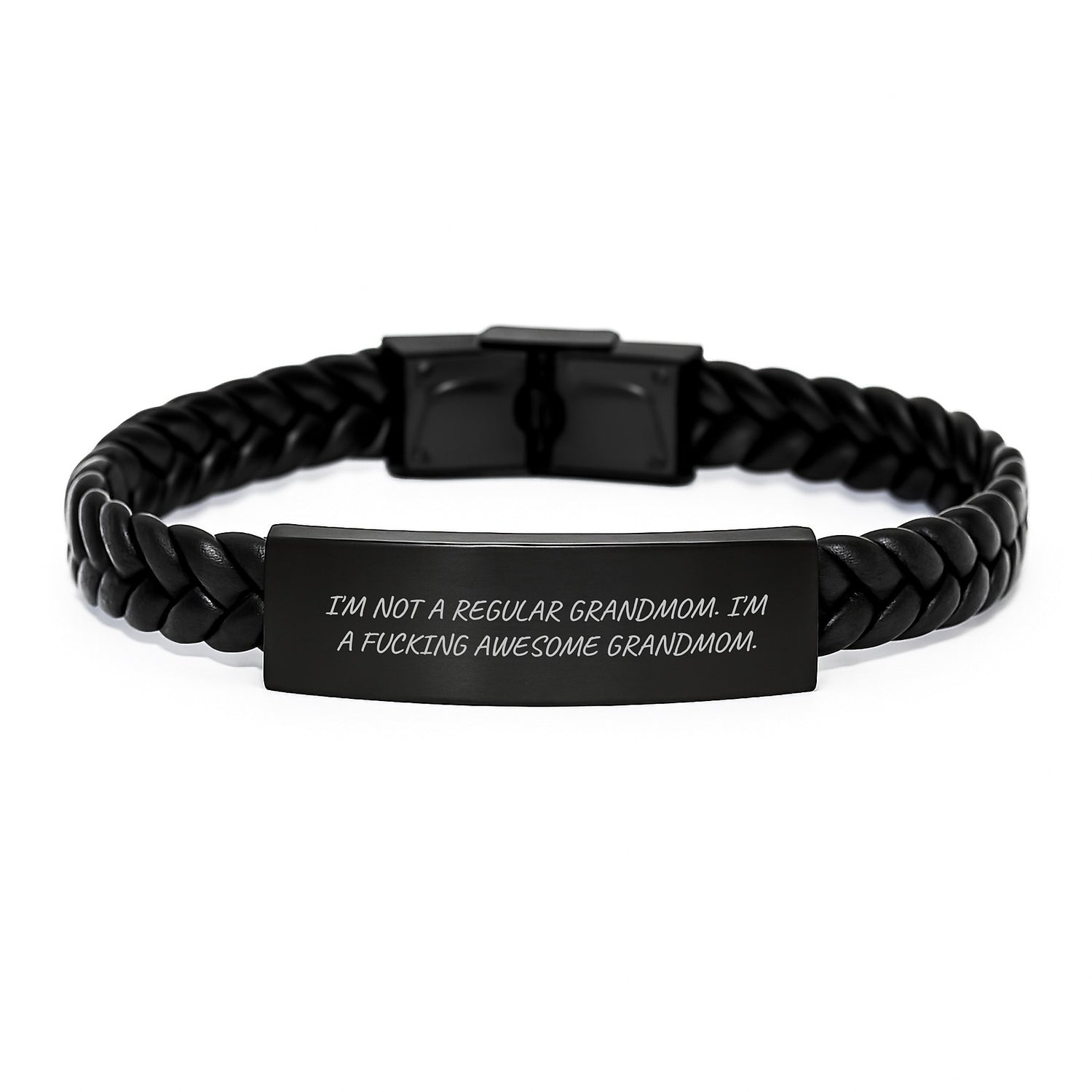 Funny Grandmom Gifts from Family, Interlaced Leather Bracelet for Grandmom, I'm Not A Regular Grandmom. I'm A F--king Awesome Grandmom. Christmas Unique - Image 1
