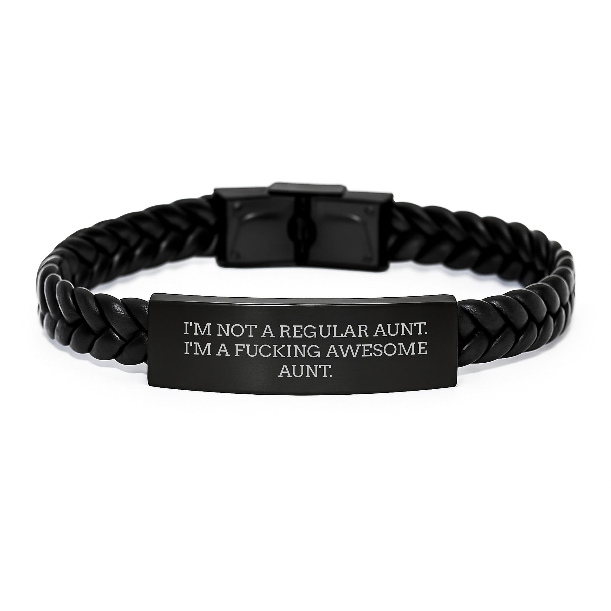 Funny Aunt Gifts from Men, Women, or Coworkers - I'm Not A Regular Aunt. I'm A F--king Awesome Aunt. Interlaced Leather Bracelet for Aunt, Christmas Unique Gifts - Image 1