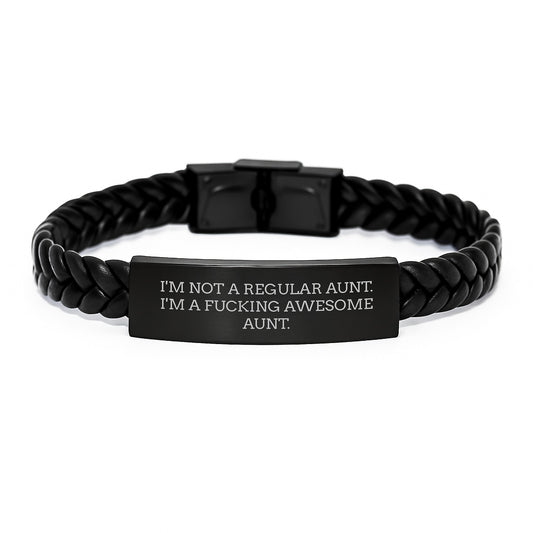Funny Aunt Gifts from Men, Women, or Coworkers - I'm Not A Regular Aunt. I'm A F--king Awesome Aunt. Interlaced Leather Bracelet for Aunt, Christmas Unique Gifts - Image 1