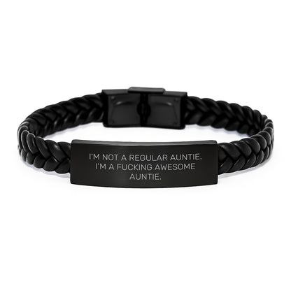 Funny Auntie Gifts from Men to Sisters - Awesome Interlaced Leather Bracelet for Christmas Unique Presents - Funny Quote - Image 1