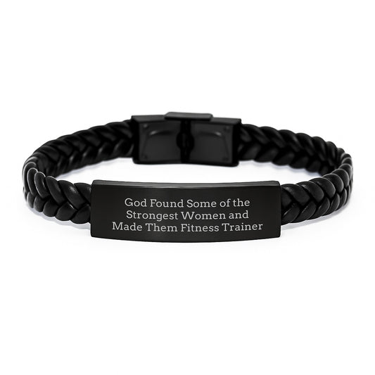 Funny Fitness Trainer Gifts for Men Women Friends Coworkers Family - Interlaced Leather Bracelet with Stainless Steel Engraved Quote - Christmas Unique - Image 1