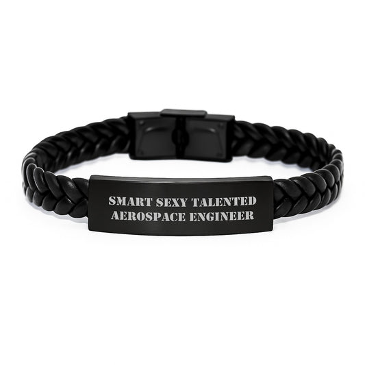 Funny Aerospace Engineer Gifts for Men, Christmas Unique Talented Interlaced Leather Bracelet for Smart Friends, Engraved Stainless Steel with PU Leather - Image 1