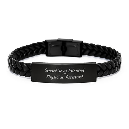 Funny 'Smart Sexy Talented' Physician Assistant Christmas Unique Gifts for Men - Interlaced Leather Bracelet Gifts from Family - Versatile Style - Image 1