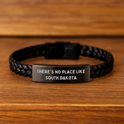 South Dakota Gifts from Men to Women Funny Interlaced Leather Bracelet, Christmas Unique Presents for Friends and Family, There's No Place Like South Dakota Quote - Image 2