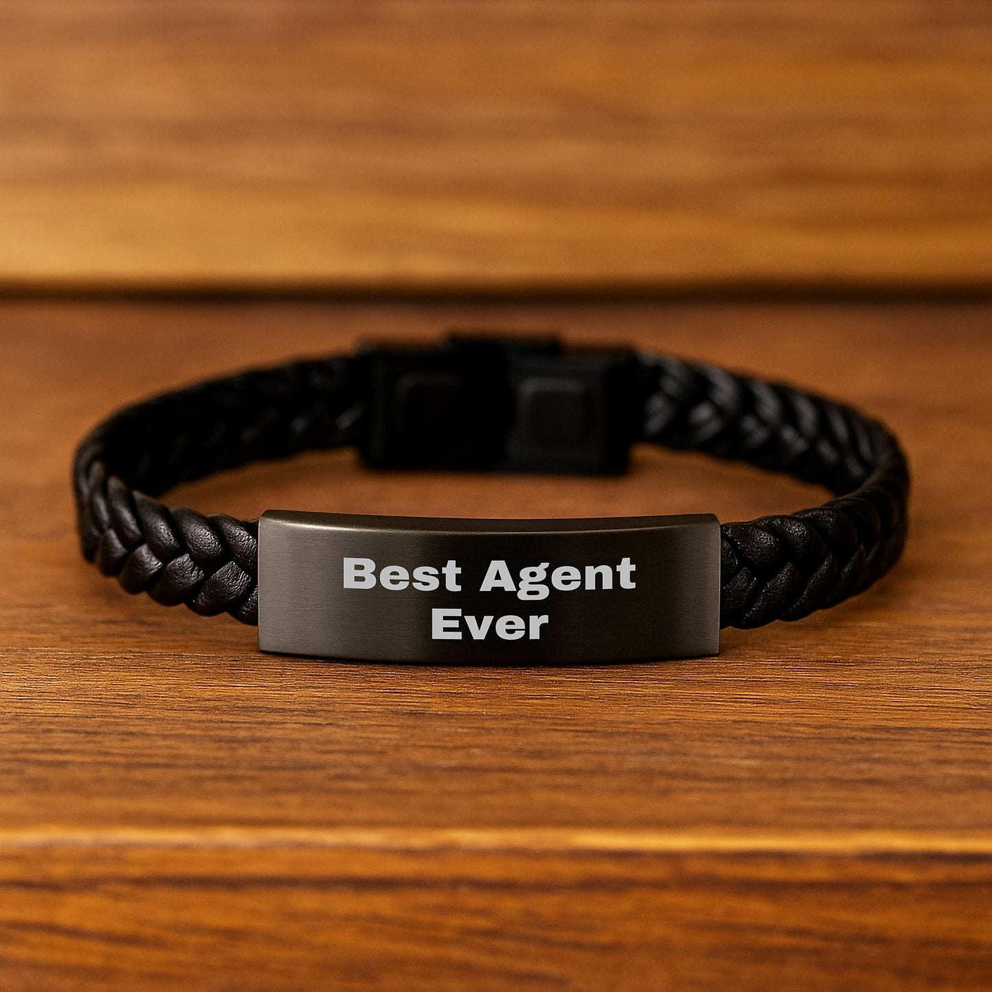 Agent Gifts for Men, Funny Quote 'Best Agent Ever' Interlaced Leather Bracelet, Christmas Unique Gifts for Agent Friends and Family - Image 2