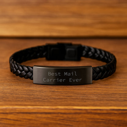 Funny Mail Carrier Gifts for Him - Best Mail Carrier Ever Interlaced Leather Bracelet, Gifts from Family for Christmas Unique Gifts for Men - Image 2