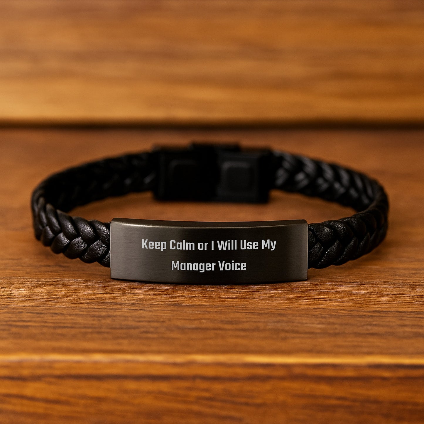 Funny Manager Gifts for Men from Friends, Keep Calm Interlaced Leather Bracelet Birthday Unique, Stainless Steel Engraved - Image 2