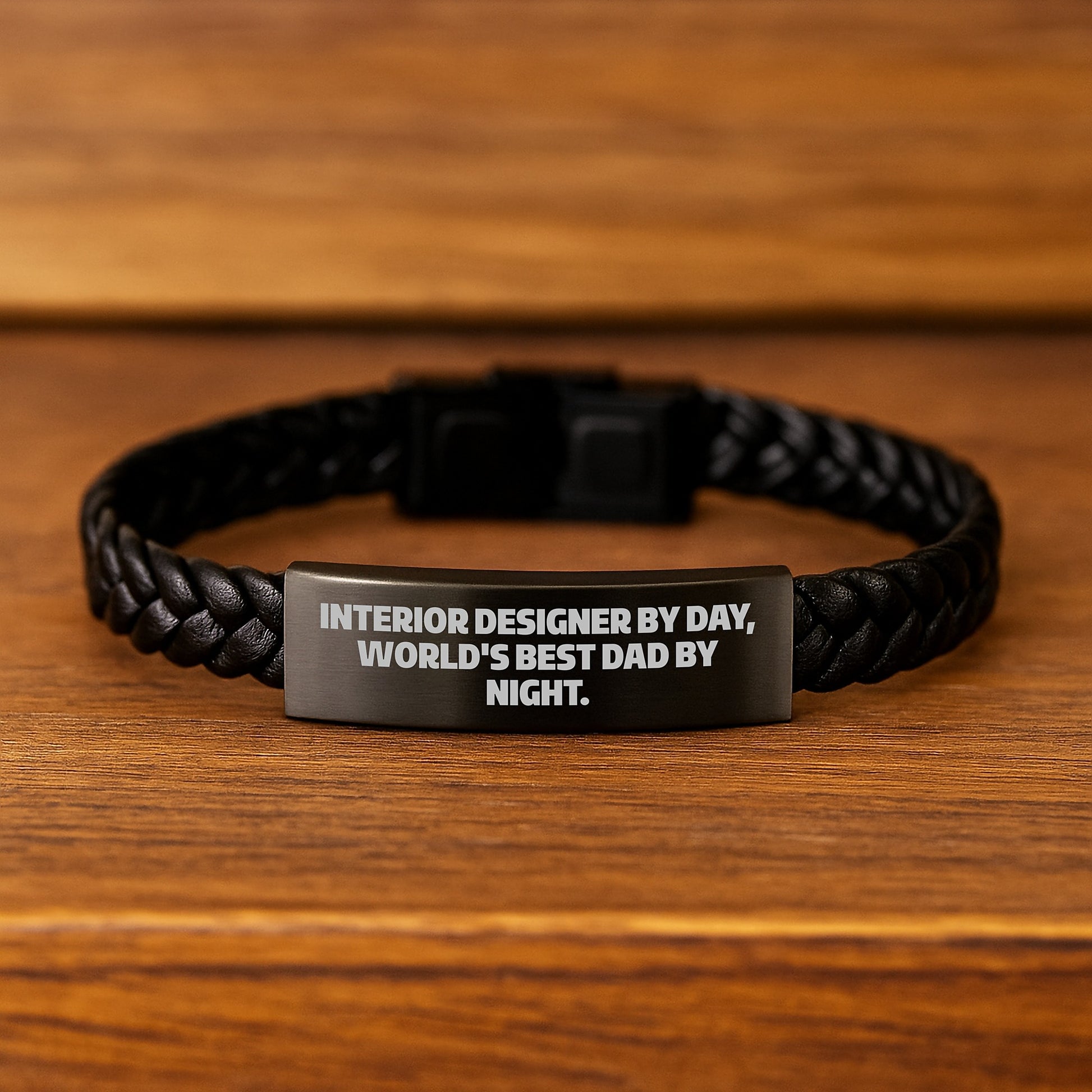 Funny Interior Designer Gifts for Men, Interlaced Leather Bracelet, Unique Christmas Unique Gifts from Dad, 'Interior Designer By Day, World's Best Dad By Night' Quote - Image 2