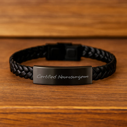 Funny Neurosurgeon Gifts from Men to Friends, Christmas Unique Gifts for Certified Neurosurgeon, Interlaced Leather Bracelet with Quote - 'May the Scalpel be With You' - Image 2