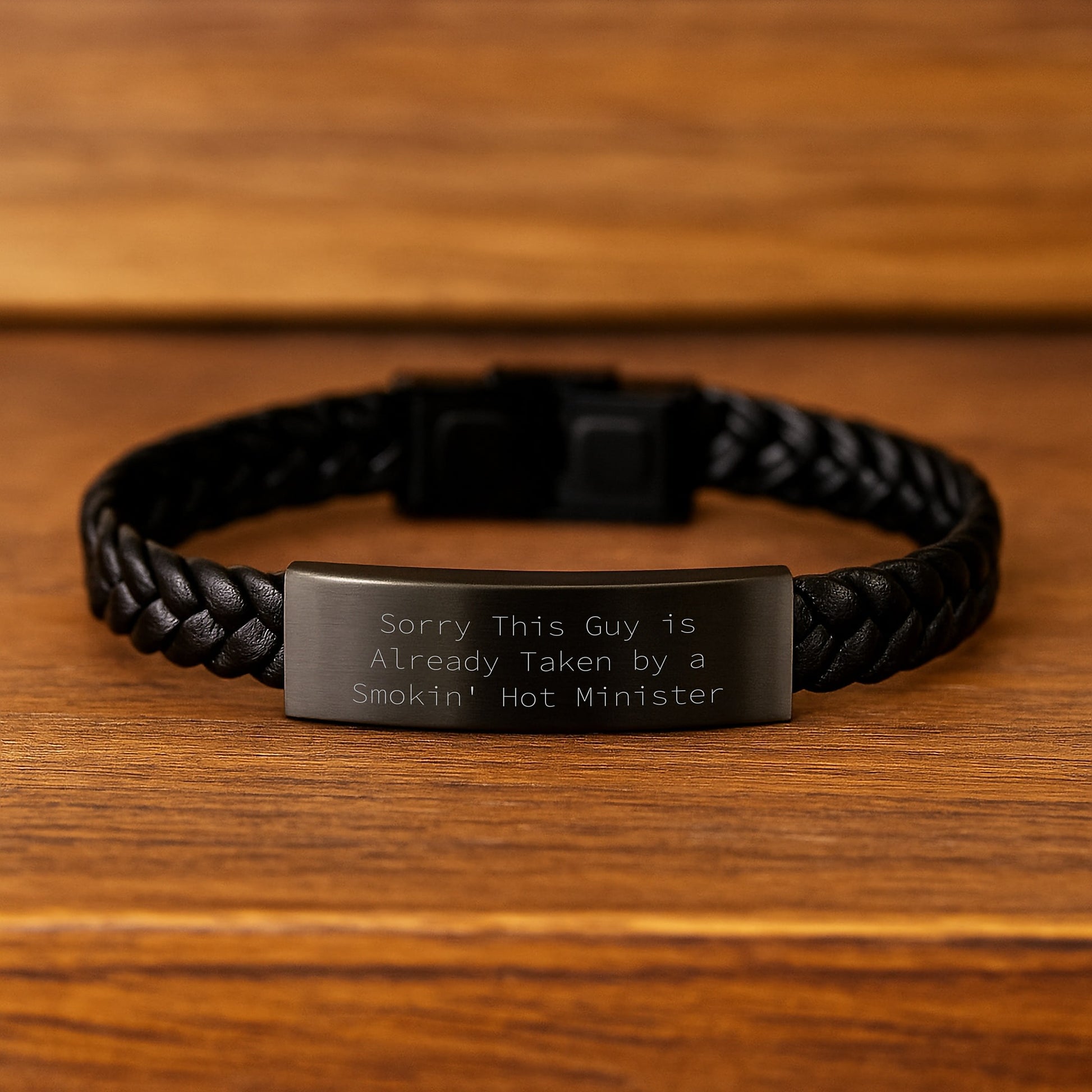 Funny Minister Gifts, Sorry This Guy Is Already Taken By A Smokin' Hot Minister Interlaced Leather Bracelet for Birthday, Gifts from Friends, Gifts for Minister - Image 2