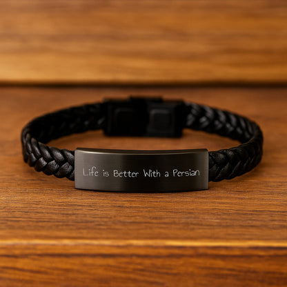 Funny Persian Cat Interlaced Leather Bracelet, Gifts from Men for Friends on Birthday Unique Gifts, Life Is Better With A Persian - Image 2