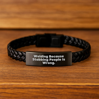 Welding Humor Interlaced Leather Bracelet, Funny Welding Gifts for Men Friends Coworkers, Christmas Unique Presents from Family - Image 2