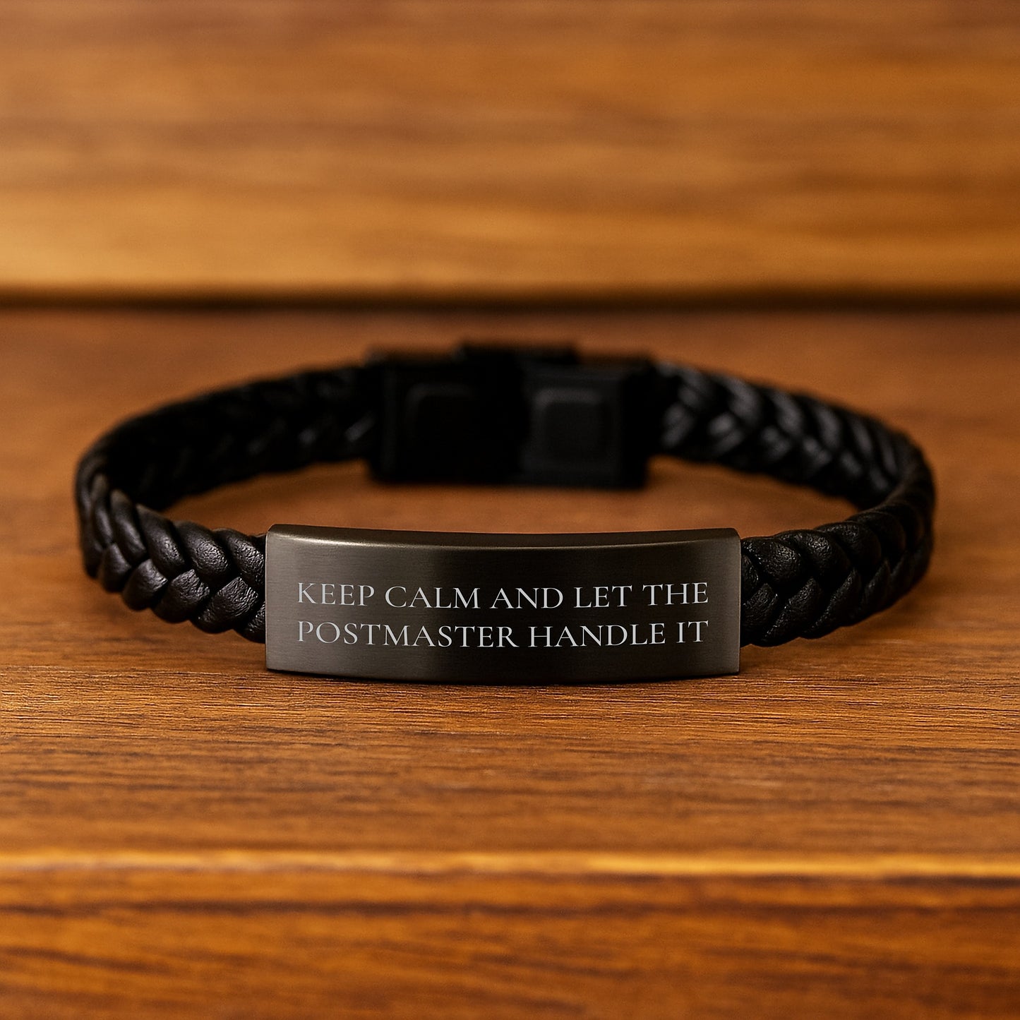 Postmaster Enthusiast Interlaced Leather Bracelet Funny Christmas Unique Gifts from Friends to Postmaster with Keep Calm And Let The Postmaster Handle It Quote - Unique Gift Ideas for Postmaster - Image 2