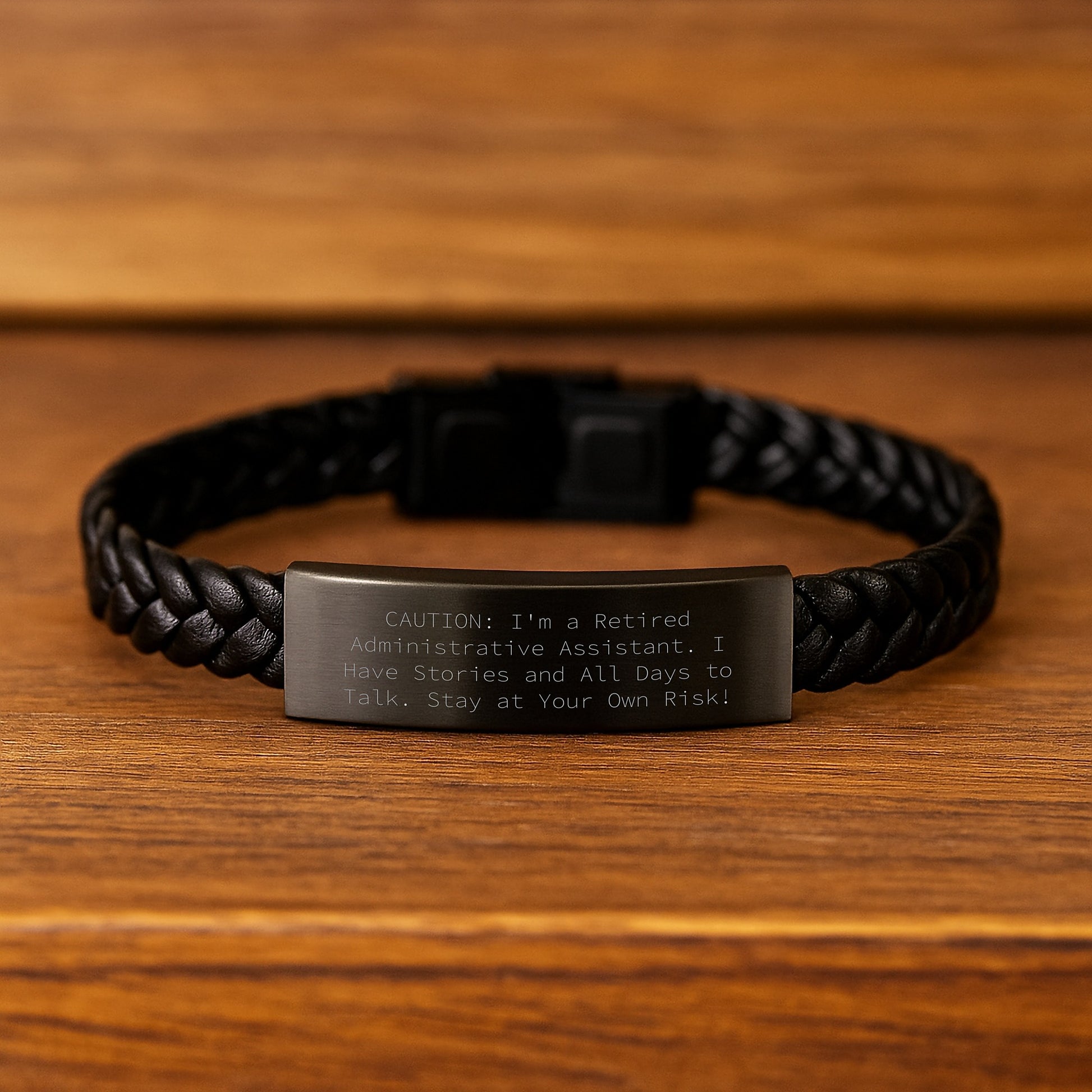 Administrative Assistant Gift, Funny Quote 'I'm A Retired Administrative Assistant', Interlaced Leather Bracelet for Men, Women, Friends, Coworkers, Family at Christmas - Image 2