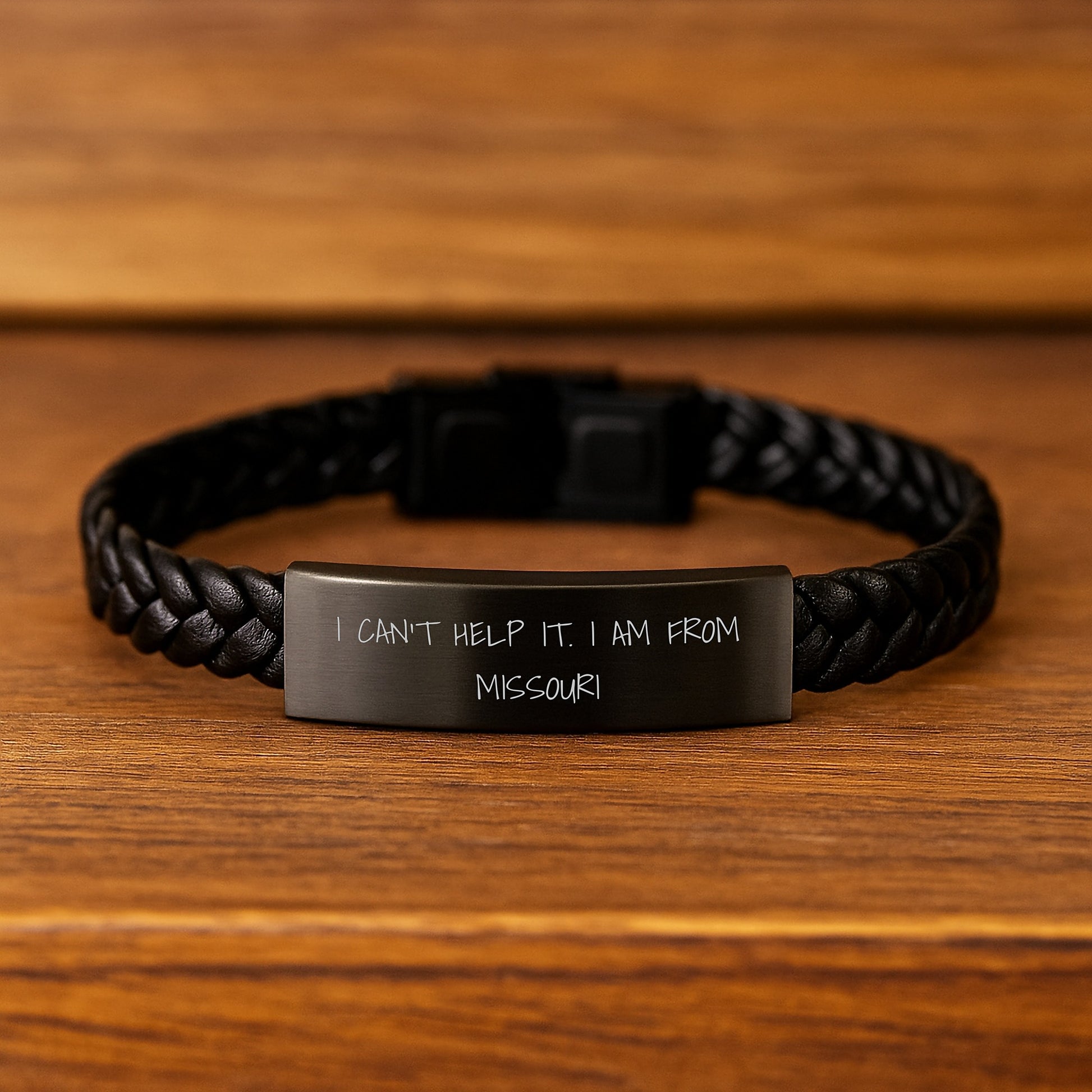 Unique Missouri Gifts for Men - Funny Quote Leather Bracelet Handmade with Stainless Steel, Perfect Christmas Memorable Present for Friends from Missouri - Image 2
