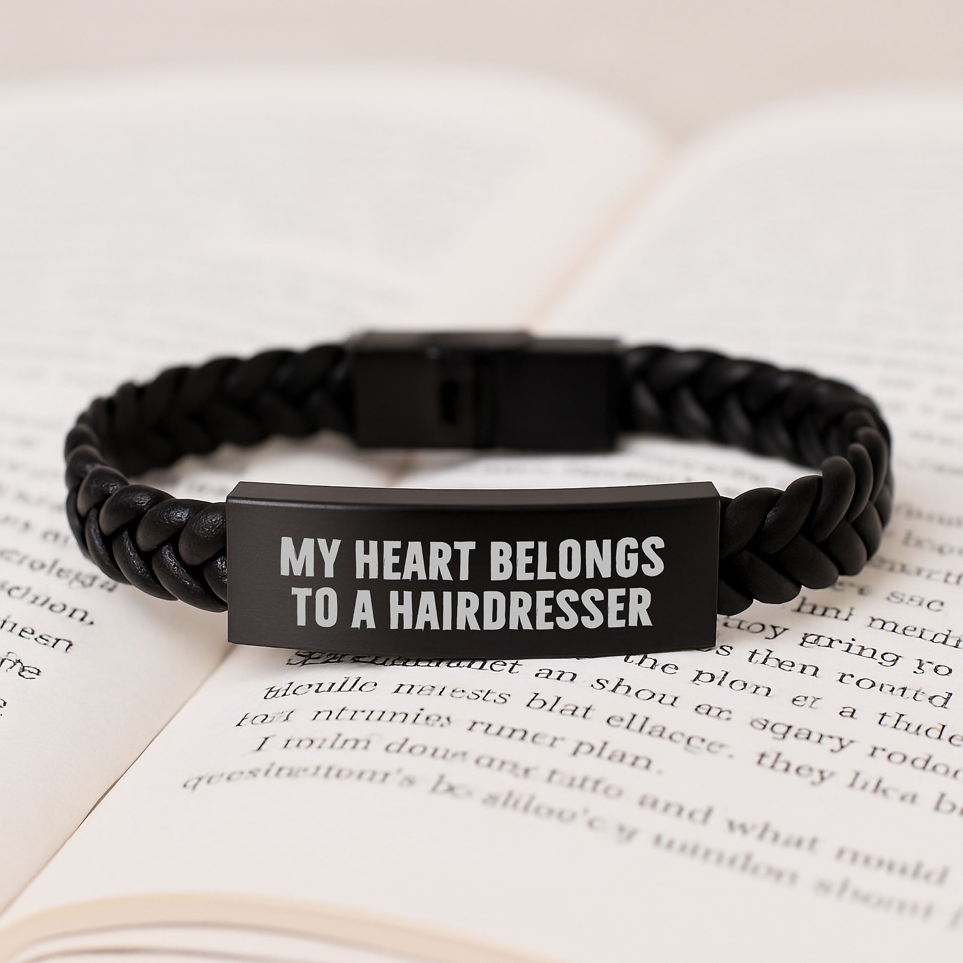 A Funny Gift for Hairdresser, Interlaced Leather Bracelet, My Heart Belongs To A Hairdresser - Valentine's Unique Gifts from Men to Hairdresser - Image 3