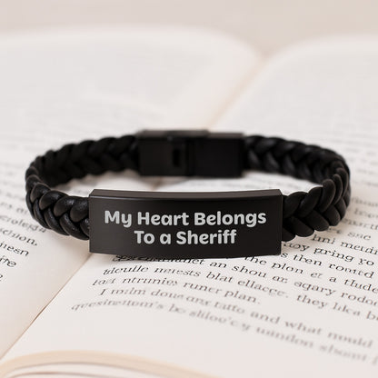 Sheriff Lover Interlaced Leather Bracelet, Funny Quote 'My Heart Belongs To A Sheriff', Gift for Sheriff Men on Valentine's Unique Gifts from Husband to Wife - Image 3