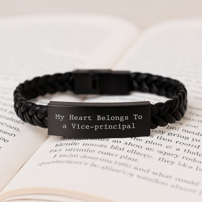 Funny Vice-principal Gifts from Friends to Vice-principal Men, Leather Interlaced Bracelet Christmas Unique Ideas, My Heart Belongs To A Vice-principal - Image 3