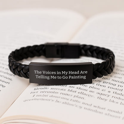 Funny Painting Interlaced Leather Bracelet Gifts from Men to Painting Lovers for Christmas Unique Ideas - 'The Voices In My Head Are Telling Me To Go Painting' Inspiration - Image 3