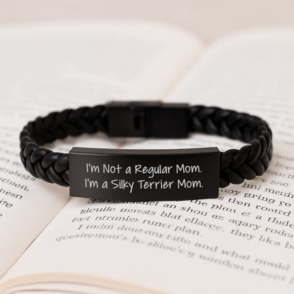 Funny Silky Terrier Dog Mom Gifts from Men to Women for Valentine's Unique Interlaced Leather Bracelet with Stainless Steel Engraving - Image 3