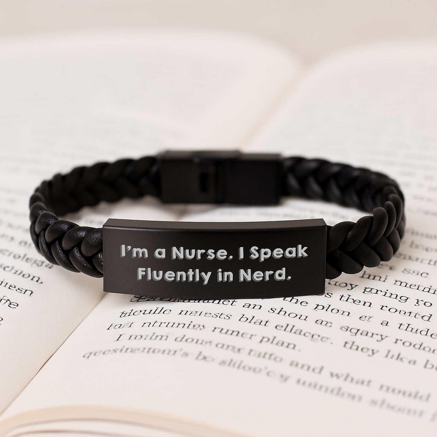 Funny Nurse Gifts for Men, Women, Coworkers - 'I Speak Fluently In genius.' Interlaced Leather Bracelet, Christmas Unique - Image 3