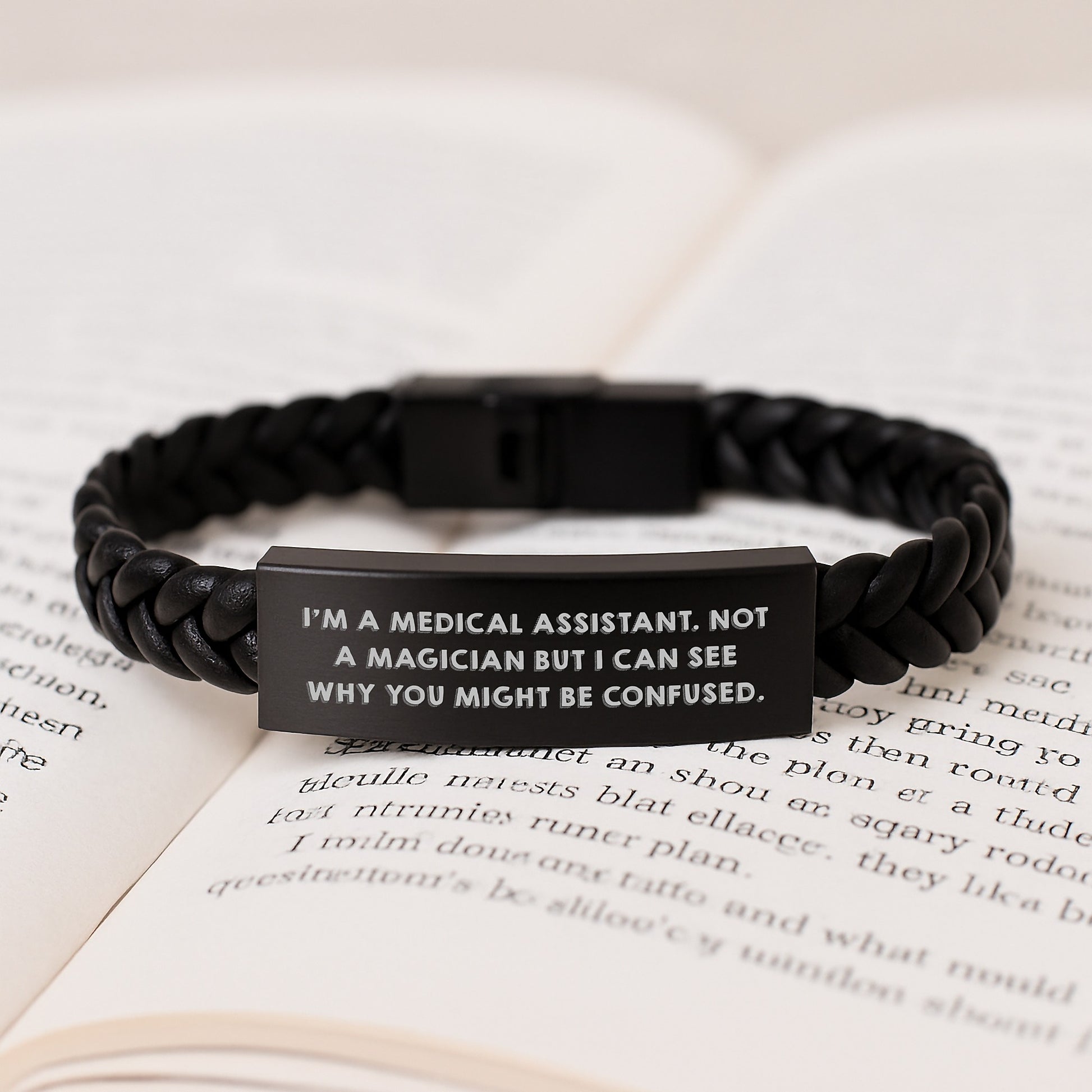 Funny Medical Assistant Gifts for Men Women, Interlaced Leather Bracelet Engraved Stainless Steel, Gifts from Friends Family Coworkers, Christmas Unique Presents - Image 3
