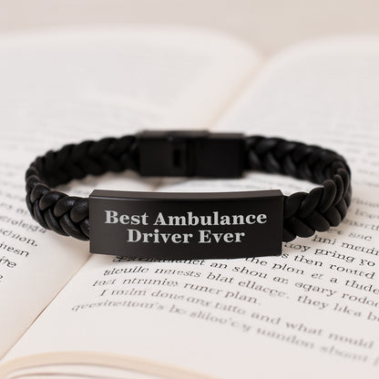 Funny Ambulance Driver Christmas Unique Gifts from Friends to Ambulance Driver Men - 'Best Ambulance Driver Ever' Interlaced Leather Bracelet - Image 3