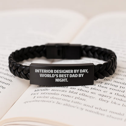Funny Interior Designer Gifts for Men, Interlaced Leather Bracelet, Unique Christmas Unique Gifts from Dad, 'Interior Designer By Day, World's Best Dad By Night' Quote - Image 3