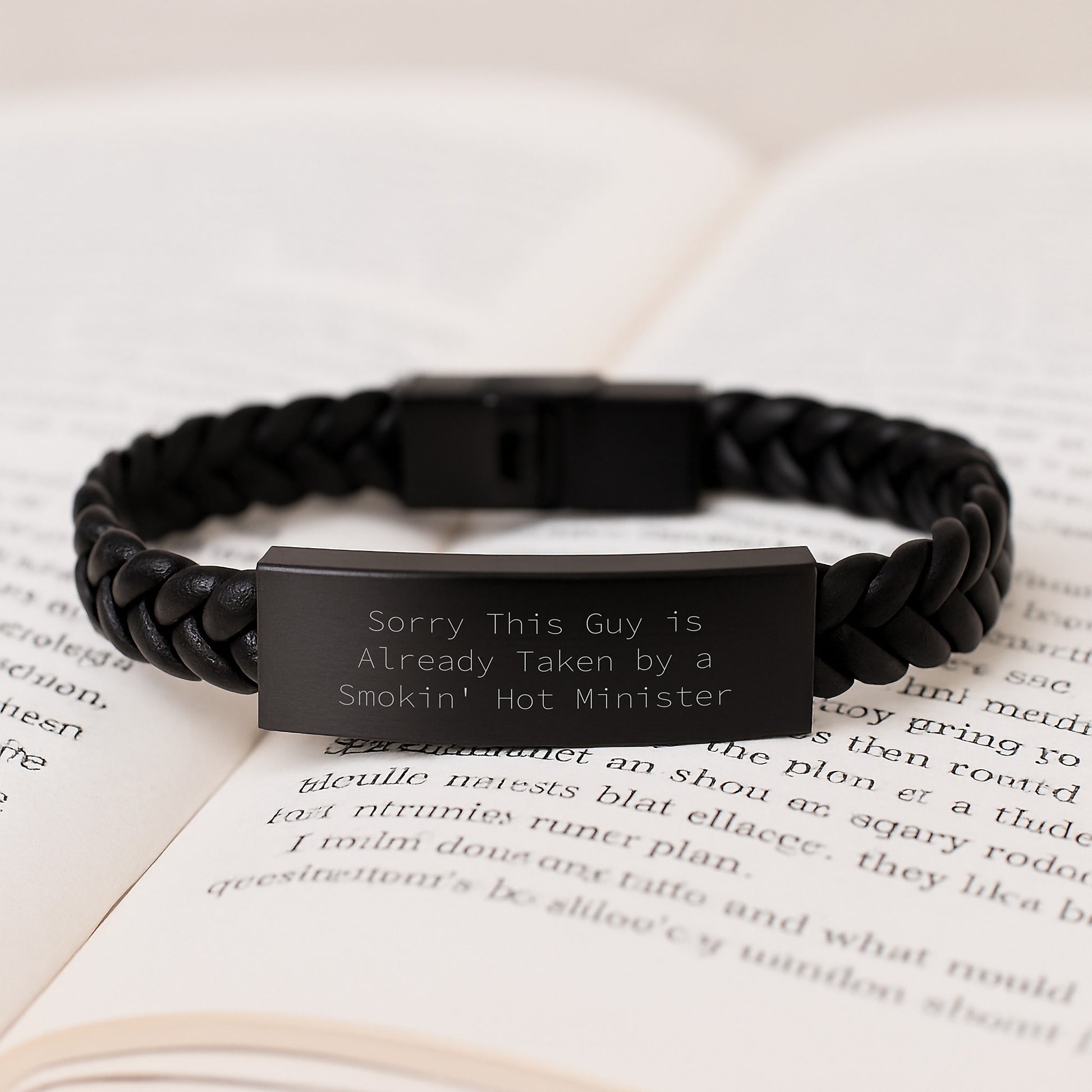 Funny Minister Gifts, Sorry This Guy Is Already Taken By A Smokin' Hot Minister Interlaced Leather Bracelet for Birthday, Gifts from Friends, Gifts for Minister - Image 3