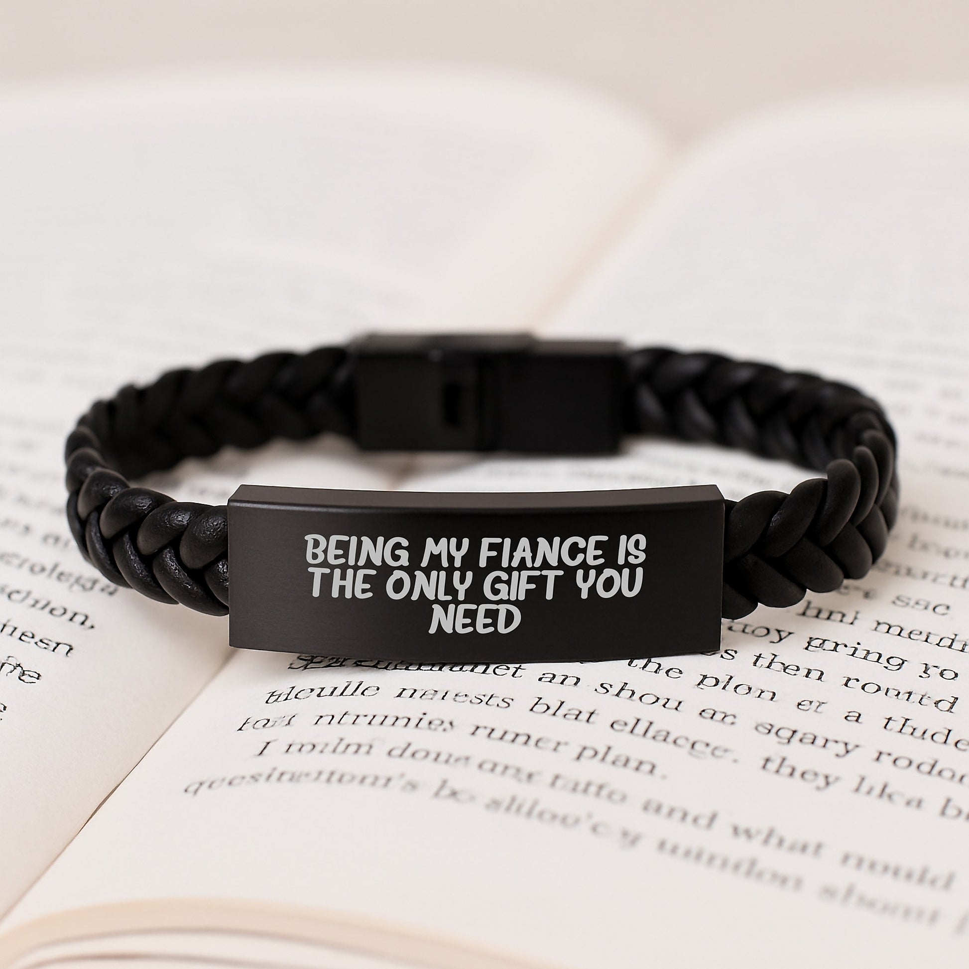 Funny Fiance Gifts, Interlaced Leather Bracelet for Him, 'Being My Fiance Is The Only Gift You Need' Quote, Birthday Unique Gifts from Men to Fiance - Image 3