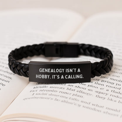 Genealogy Enthusiast Gifts from Family - 'Genealogy Isn't A Hobby. It's A Calling.' Interlaced Leather Bracelet for Christmas Unique Gifts for Men Women Friends - Image 3