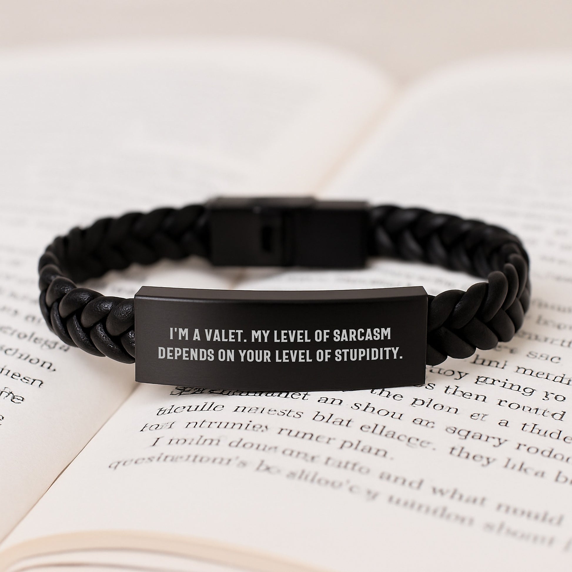 Funny Valet Gifts for Men from Friends, Christmas Unique Leather Bracelet Interlaced with Sarcasm Quote, Stainless Steel and PU Leather - Image 3