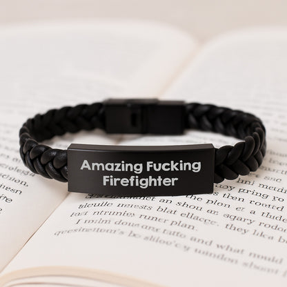 Firefighter Funny Gift - Inspirational Interlaced Leather Bracelet for Men, Gifts from Friends to Firefighter, Funny Firefighter Quote - Image 3