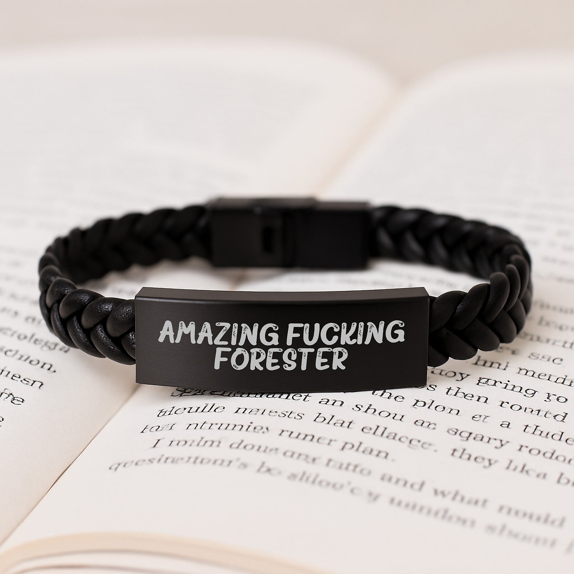 Funny Forester Gifts for Him, Interlaced Leather Bracelet with Stainless Steel, Engraved Forester Quote - Christmas Unique Presents for Friends, Family, Coworkers - Image 3