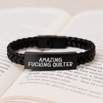 Quilter Gifts from Friends, Funny Interlaced Leather Bracelet for Christmas Unique Gifts for Quilter Men Women - Image 3