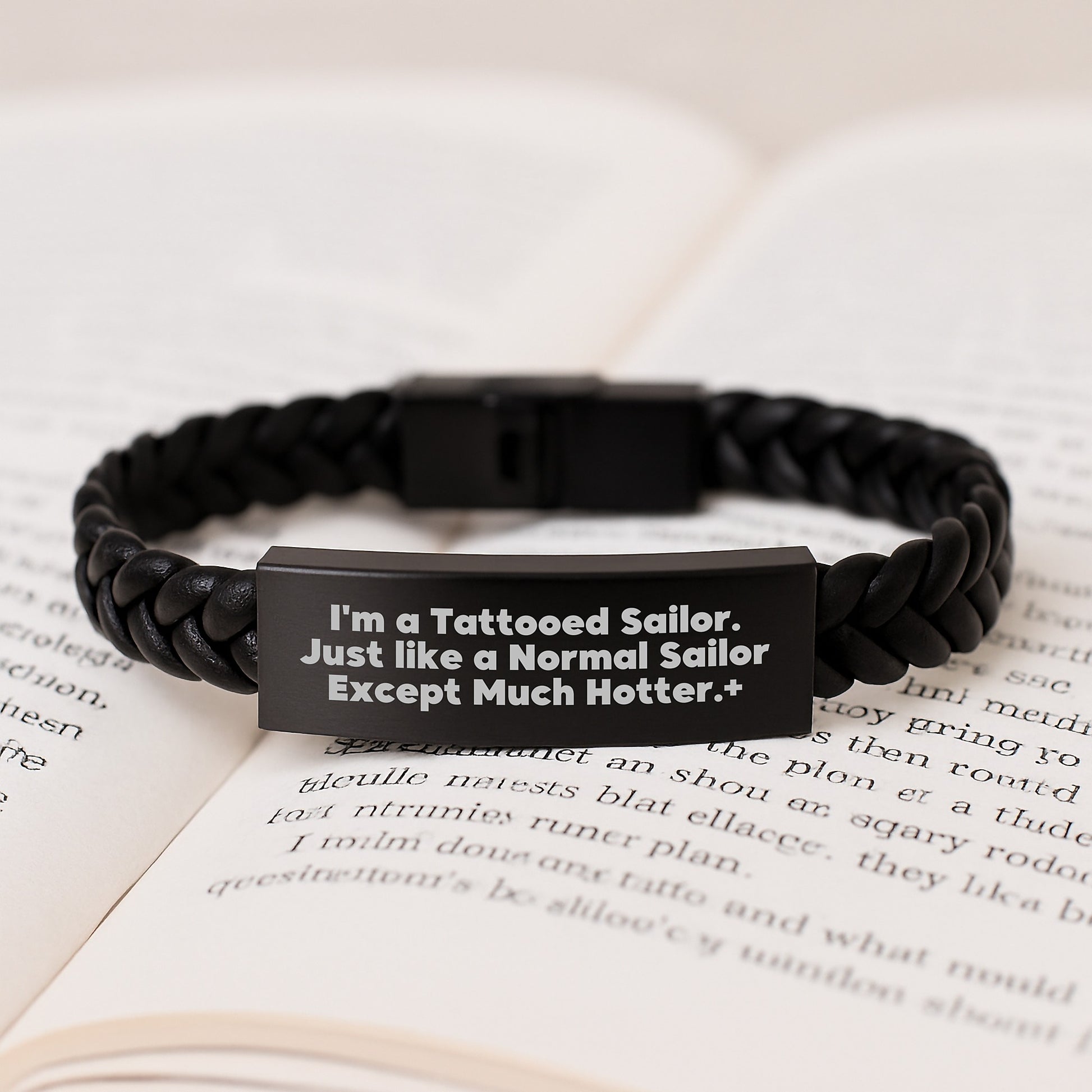 Tattooed Sailor Gifts for Men - Christmas Unique Leather Bracelet for Him, Funny Quote Interlaced Leather Bracelet, Engraved Stainless Steel - Image 3