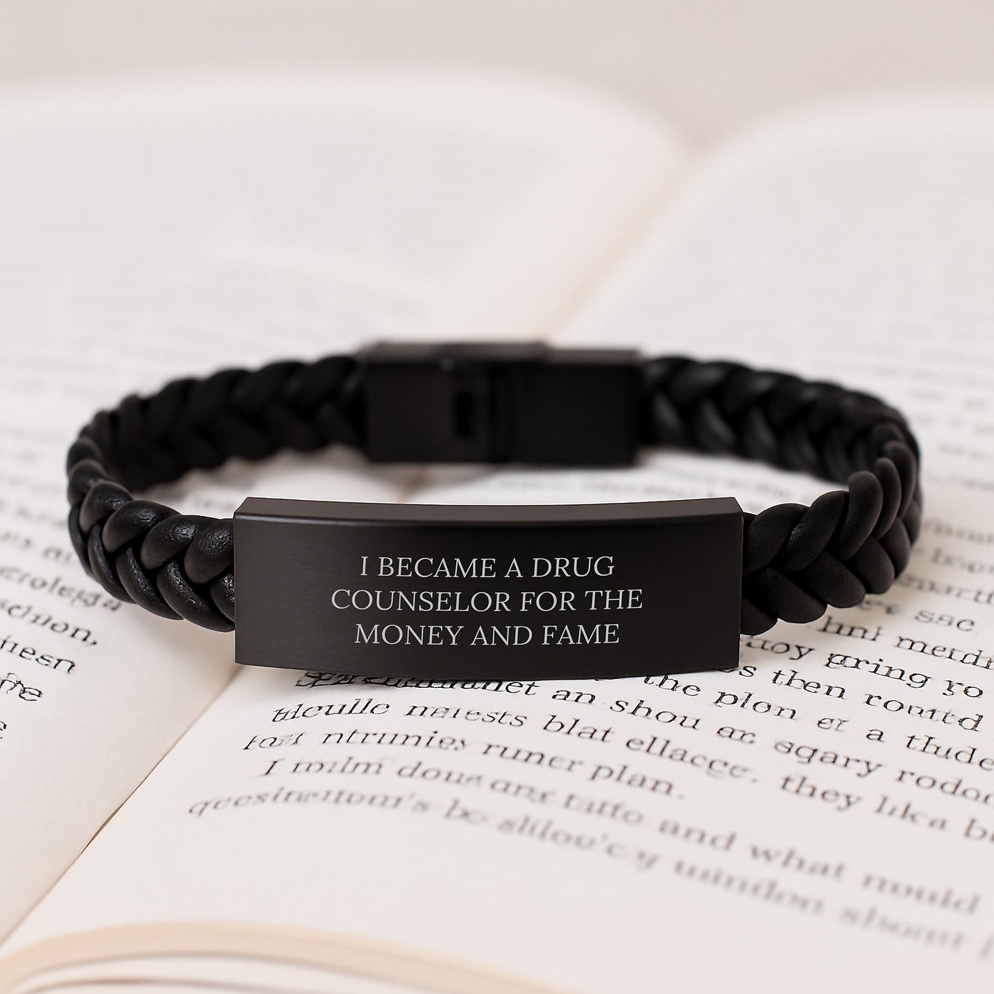 Funny Gift for Drug Counselor - 'I Became A Drug Counselor For The Money And Fame' Interlaced Leather Bracelet, Christmas Unique Gifts from Friends to Family - Image 3