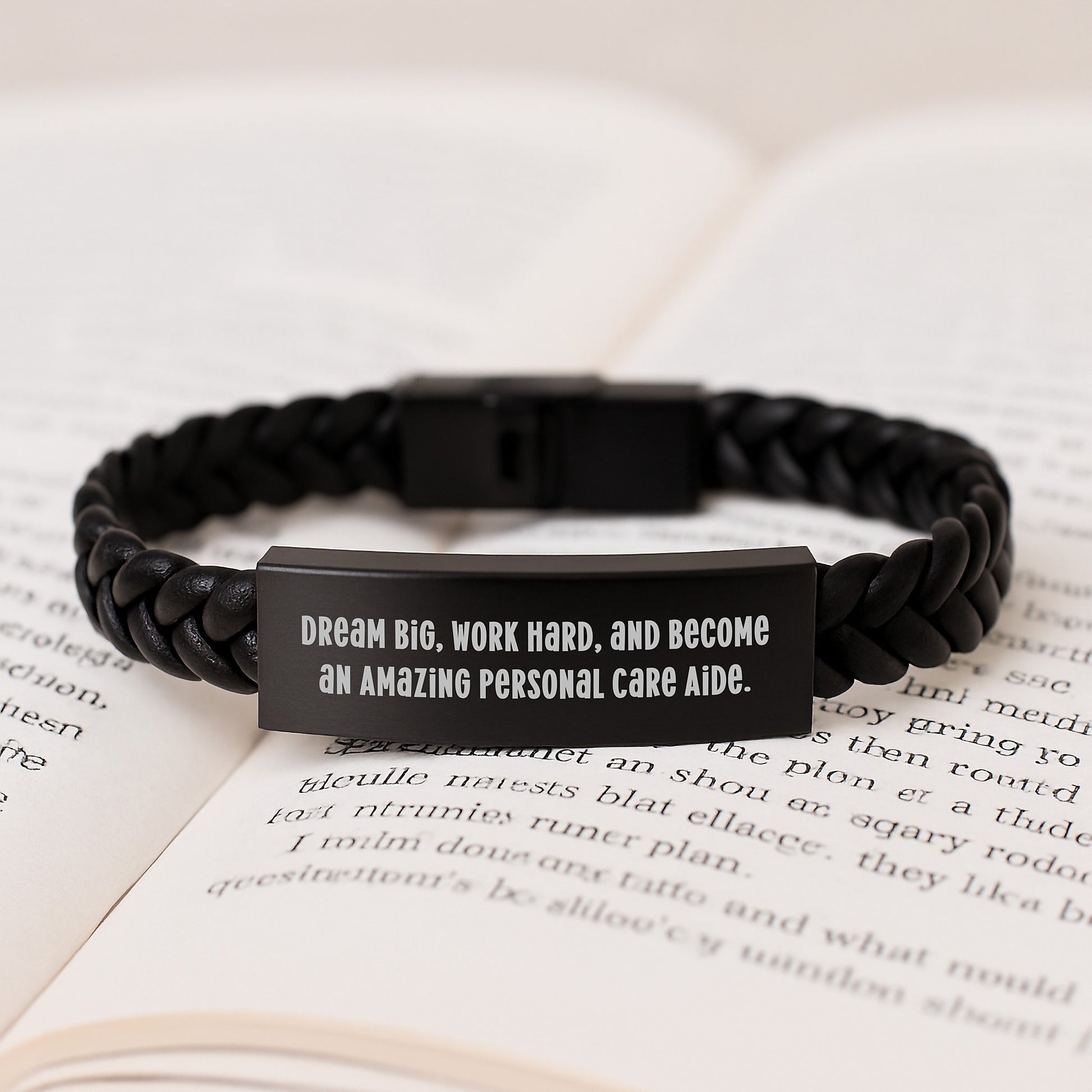 Dream Big, Work Hard, and Become an Amazing Personal Care Aide - Inspirational Interlaced Leather Bracelet Gifts from Friends to Personal Care Aide on Birthday - Image 3
