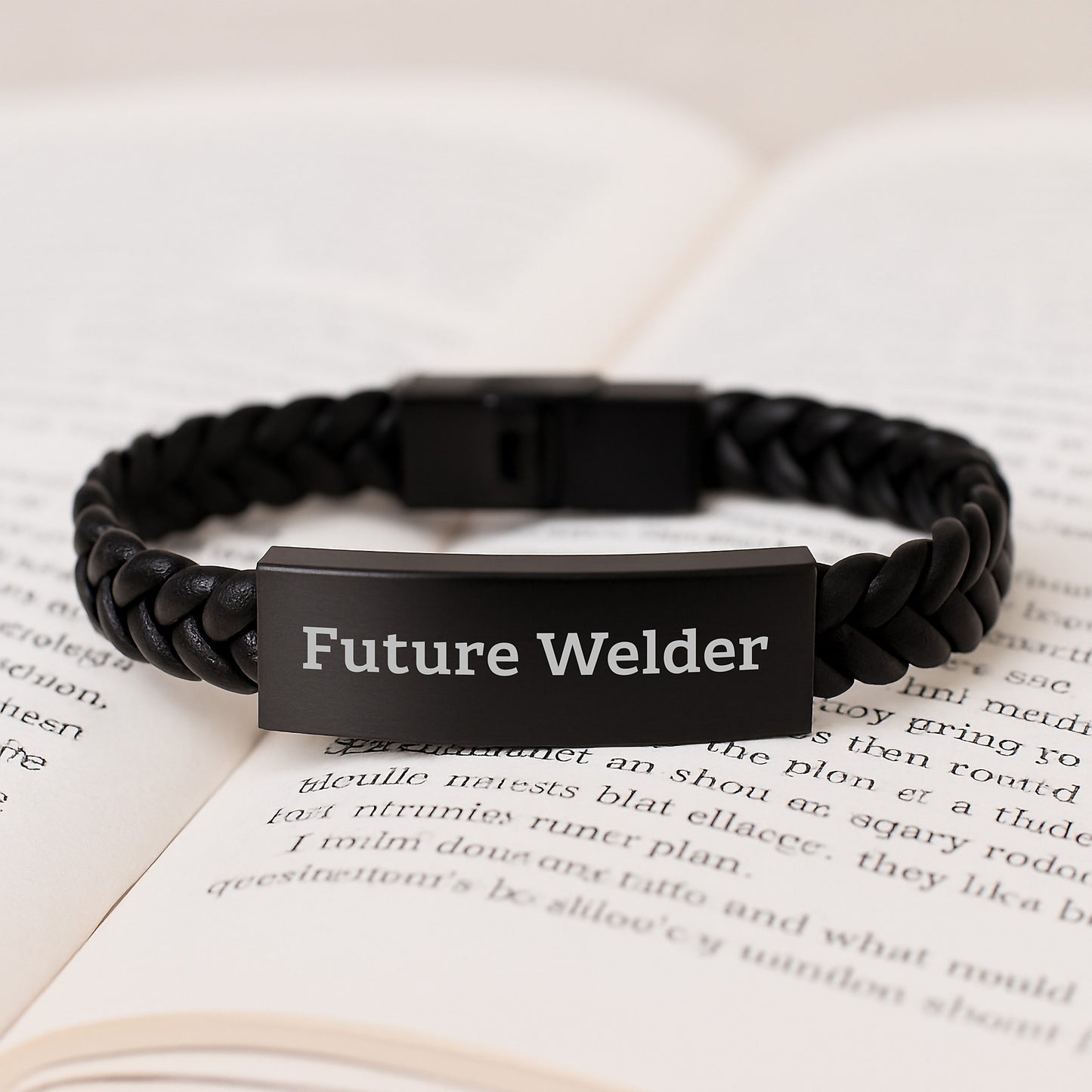 Welder Gifts from Friends Funny Future Welder Interlaced Leather Bracelet, Unique Christmas Unique Gifts for Men, Engraved Stainless Steel - Image 3
