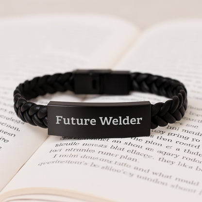 Welder Gifts from Friends Funny Future Welder Interlaced Leather Bracelet, Unique Christmas Unique Gifts for Men, Engraved Stainless Steel - Image 3