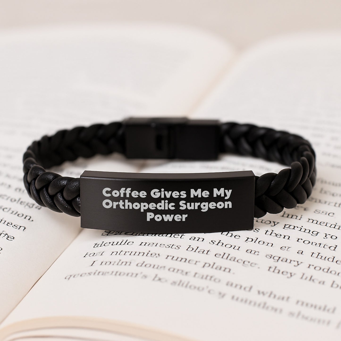 Funny Orthopedic Surgeon Gifts from Friends for Men, Interlaced Leather Bracelet with Quote 'Coffee Gives Me My Orthopedic Surgeon Power', Christmas Unique Presents - Image 3